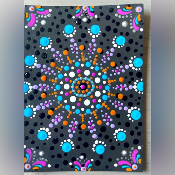 ACEO Original Painting Acrylic  “Burst of Blue” Dot Mandala Signed Collectible - Picture 2 of 2